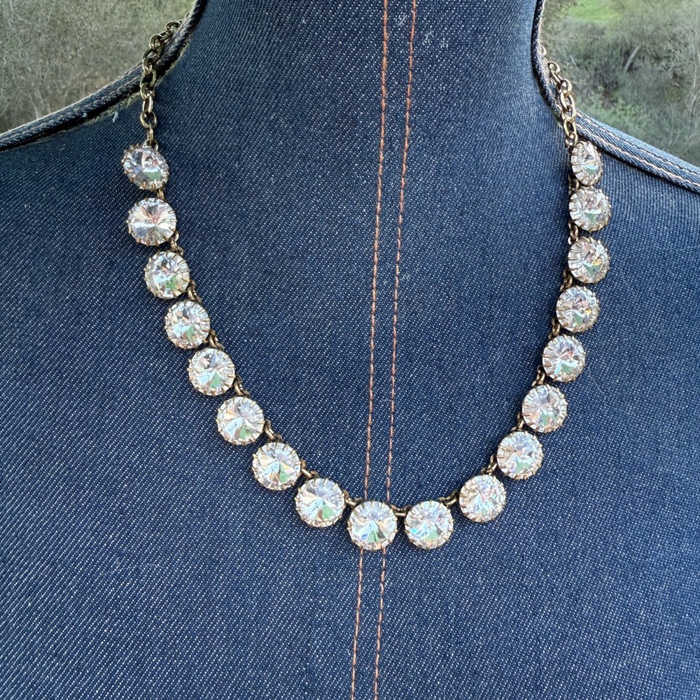 J Crew Brulee Necklace Aurora Borealis Rhinestones Sparkly Crystals Gold Tone